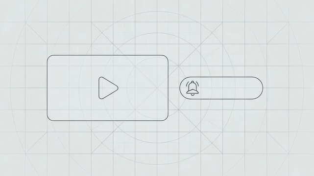 Animation of video player and notification bell icons on a grid