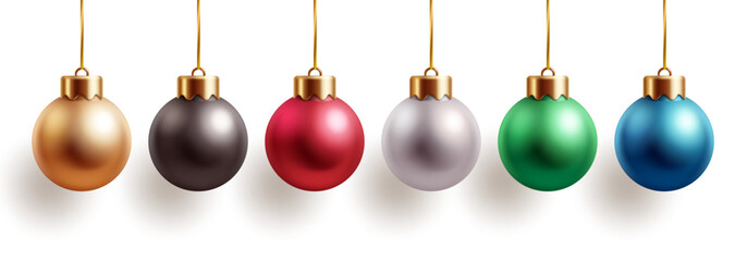 Christmas Balls Ornaments Clipart Collection. Collection of colorful metallic Christmas bauble ornaments in gold, black, red, silver, green and blue colors clip art collection hanging on strings  © PixelFoxx