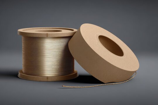 Copper Wire Spool and Cardboard Core on Dark Background with Loose Wire for mock-up isolated illustration