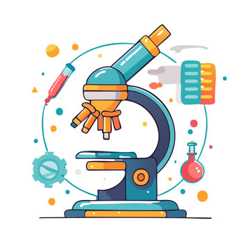 Flat vector illustration of a microscope with lab elements