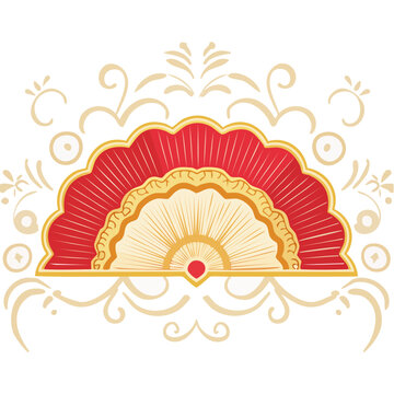 Red and Gold Oriental Fan Vector Illustration