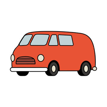Red vintage van side view vector illustration