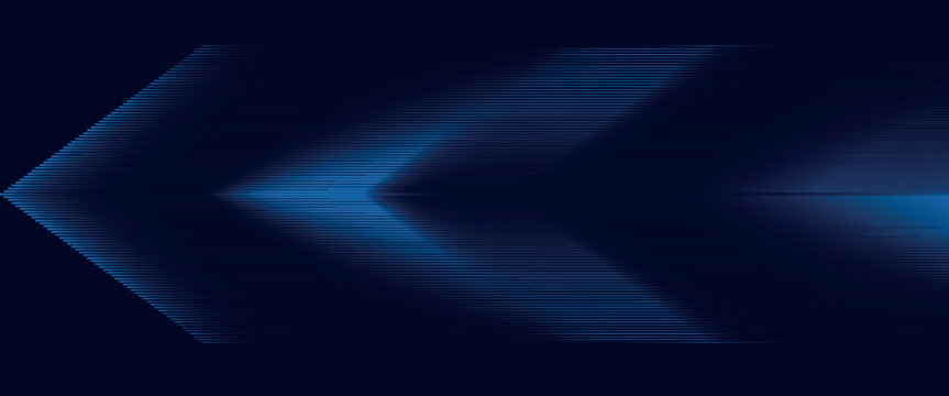 Abstract blue arrow glowing with lighting and line grid on blue background technology hi-tech concept