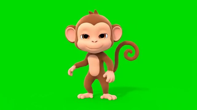 Cute cartoon monkey dancing on a green screen background.