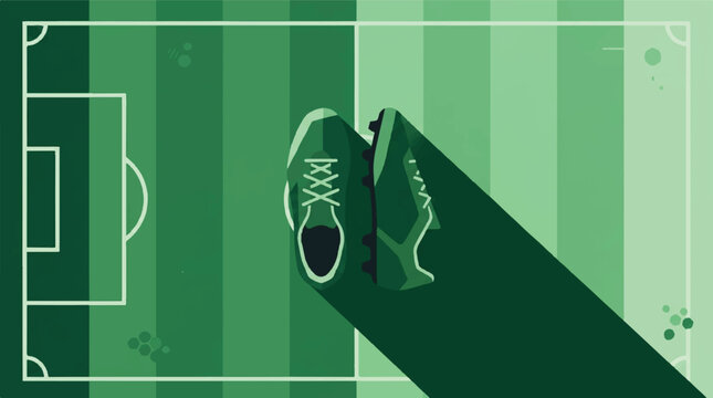 A pair of soccer cleats casting a shadow on a green soccer field
