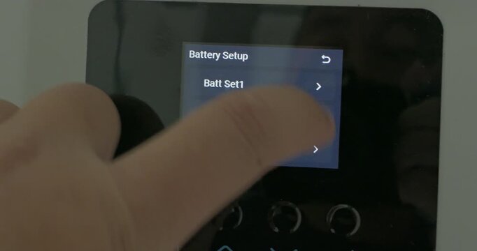 Exploring user interaction with a solar cell inverter status display. Perfect for projects highlighting renewable energy green technology and sustainable living environments.