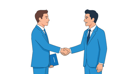 Fototapeta premium Corporate businessmen shaking hands to seal a deal in minimalist flat vector style for executive recruitment