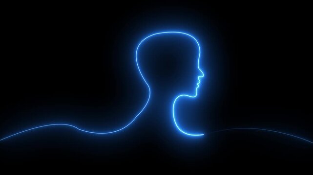 Glowing neon line Human head icon on black background. Neon glowing  man head icon. Glowing neon couple in love animation. on black background.