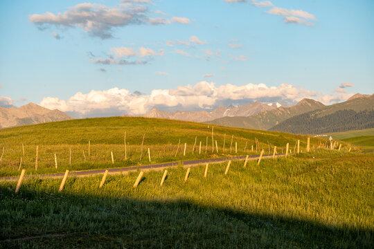 Rolling alpine grassland hills at sunset, Ili Xinjiang China