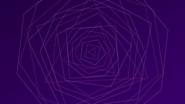 Abstract geometric pentagonal tunnel animation, rotating purple neon lines background, rotation