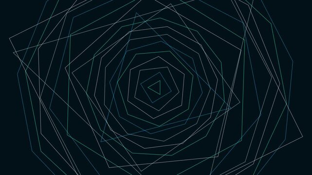 Abstract geometric tunnel animation with pulsing neon pentagons and rotating lines motion background