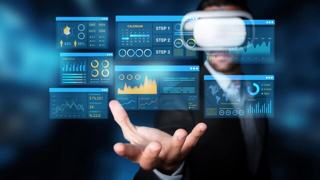 Virtual Reality Business Analytics with Graphs, Dashboards, and Digital Interfaces Demonstrated by a Professional in a Modern Office Setting. Entropy.