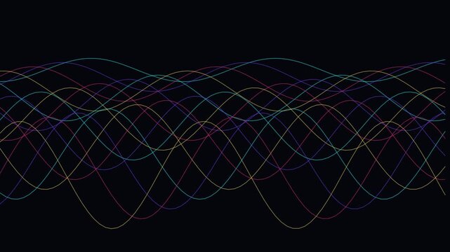 Abstract neon wave lines motion background, colorful intertwining sine waves animation
