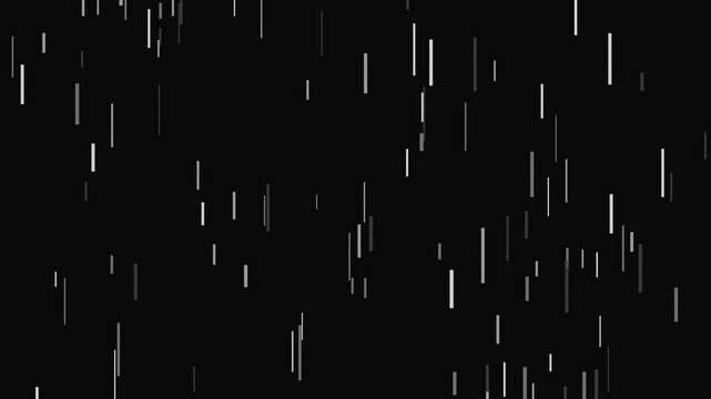 Abstract rain effect overlay, falling white particles on black background, motion