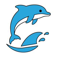 Naklejka premium Playful dolphin leaping from water in a clean flat design, minimal details and solid colors, isolated on white. Marine wildlife concept
