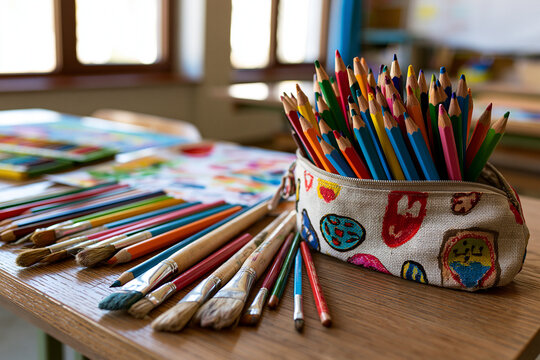 Classroom Desk Pencil Case Art