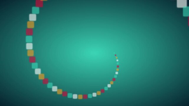 Abstract spiral motion background, with colorful floating, squares and teal, gradient