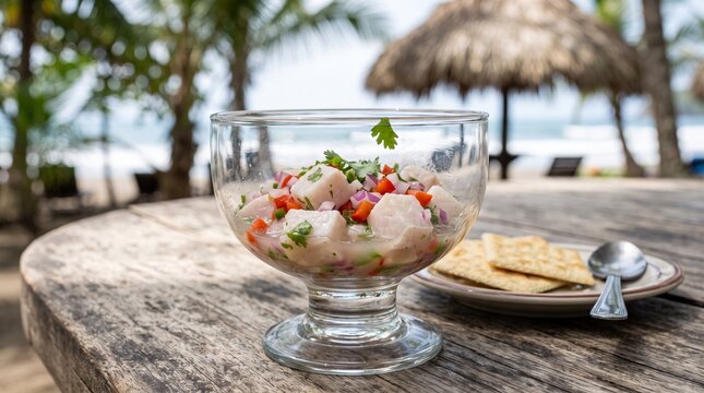 Classic Costa Rican Ceviche Tico in Glass Bowl