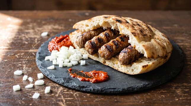 Classic Croatian Cevapi with Somun Bread and Ajvar
