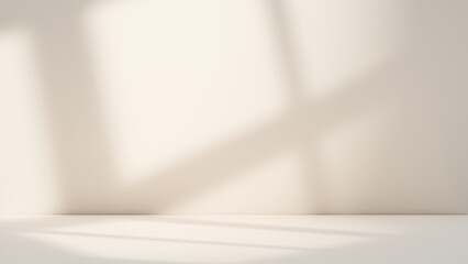 Modern beige wall studio background with soft grey shadows and elegant light, for product mockups and presentation