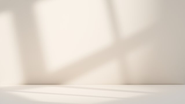 Modern beige wall studio background with soft grey shadows and elegant light, for product mockups and presentation