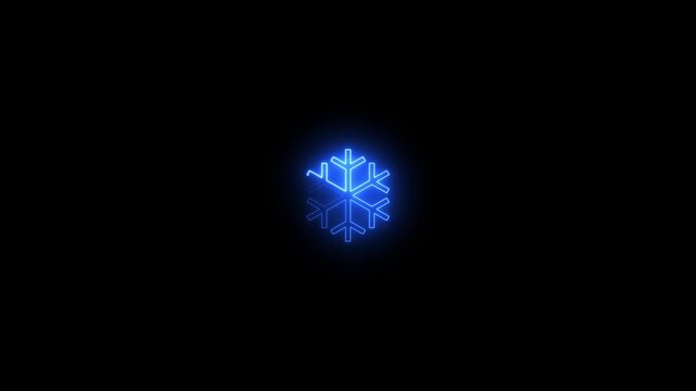 neon line symbol snowflake icon. animation in black background. 4k video animation 