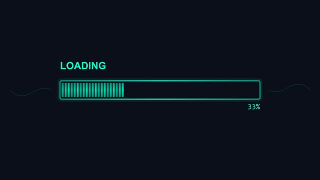 Minimalist futuristic loading bar with progress percentage in cyan on a dark background