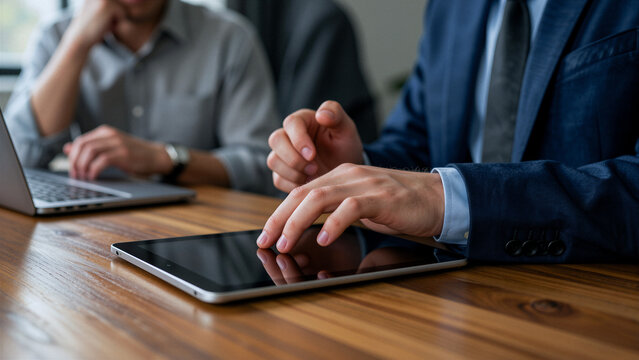 Business meeting with laptop and tablet