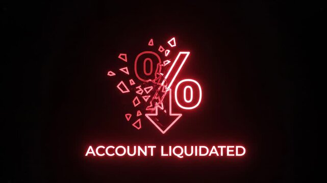 Neon Broken Percentage Symbol with Account Liquidated Text Representing a Financial Crisis and Crypto Market Crash