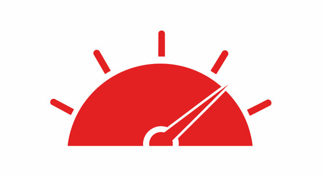 A bright red speedometer icon showing high performance levels