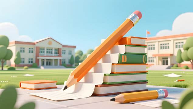 pencil book stairs teachers day education illustration background