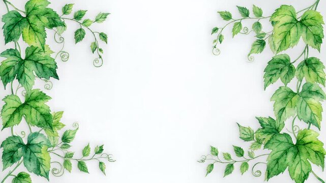 Watercolor green ivy vine growing as a vertical border