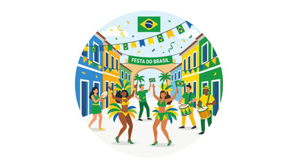 Fototapeta premium Brazilian Carnival Street Festival Celebration with Dancers and Musicians in Colorful Costumes