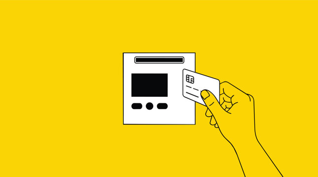 Credit card payment terminal transaction in minimalist flat vector style for retail banking marketing