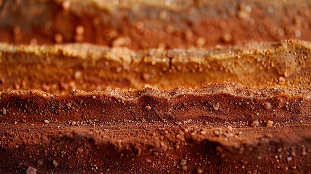 Ancient pottery shard layered clay close up