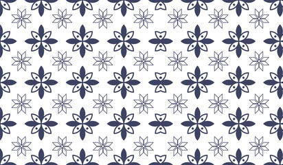 Obraz premium Dark navy and white seamless floral ornament tile pattern with ornament