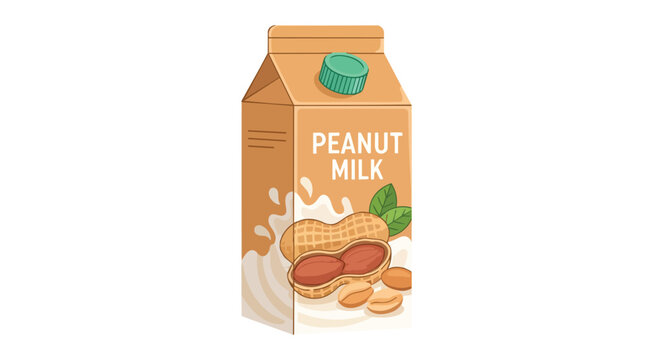Healthy Organic Peanut Milk Carton Packaging with Creamy Splash Illustration for Vegan Dairy Free Nut Drink Concept