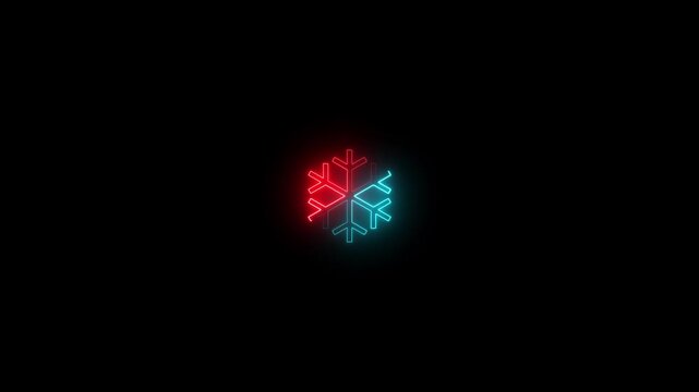 neon line symbol snowflake icon. animation in black background. 4k video animation 