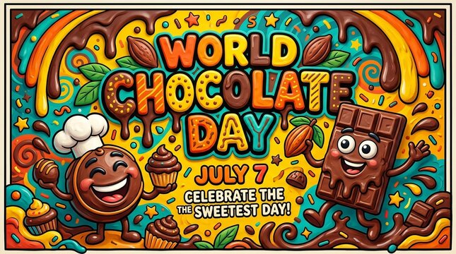 World chocolate day july 7th artistic celebration illustration with chocolate