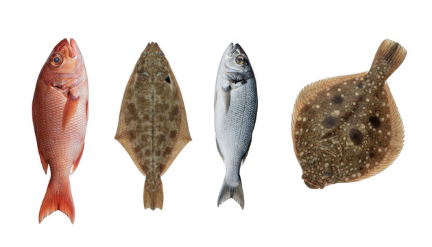 Four Diverse Types of Fresh Fish Arranged Together