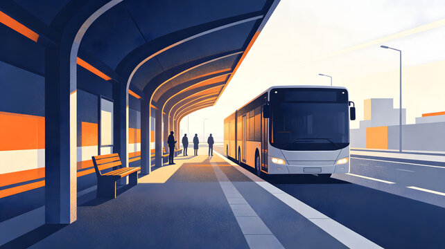 Urban public transport station illustration background