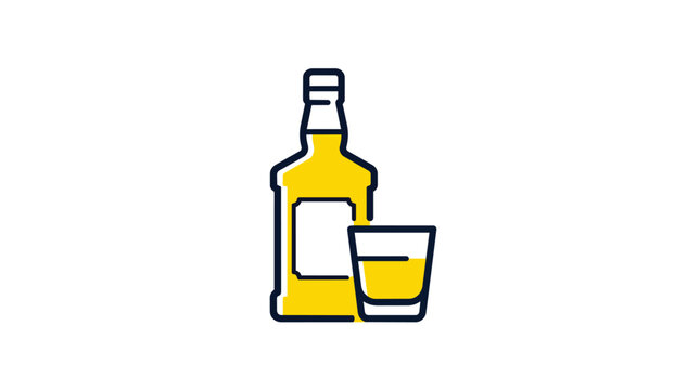 Liquor bottle and shot glass icon set in minimalist flat vector for distillery branding