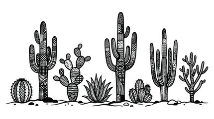 Black and white cactus illustration © EmayetHossen