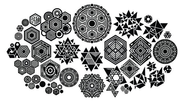 Black and white mandala patterns set