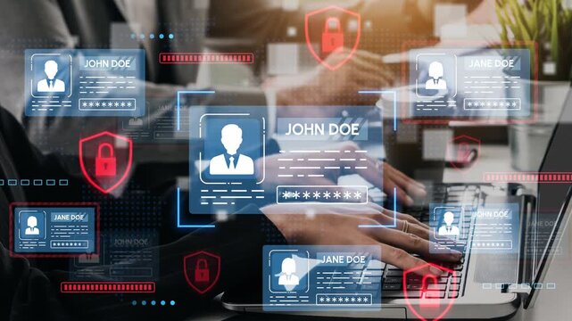 Digital Identity Protection Concept with Personal Information and Security Icons on Computer Screen in Office Environment. Entropy.