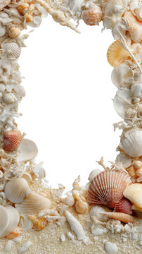 Seashell border frame beach sand coral ocean oval copy space marine decor