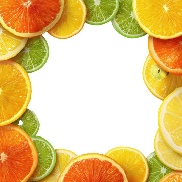 Citrus slice fruit frame transparency background with orange lemon lime border
