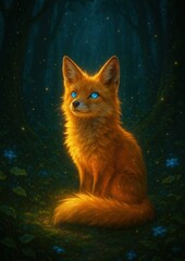 Naklejka premium Mystical fox glowing forest