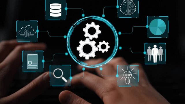 Futuristic Concept of Data Analysis and Artificial Intelligence with Gears and Digital Icons Representing Technology and Innovation. Entropy.