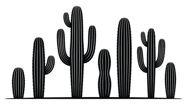 Black cactus plants on white background